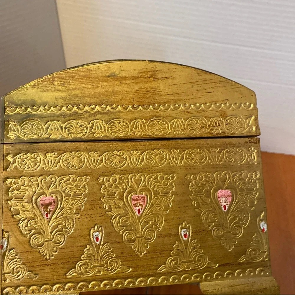 VTG Tislo Japan Hand Painted Wood Musical Jewelry Box 11x6” Works